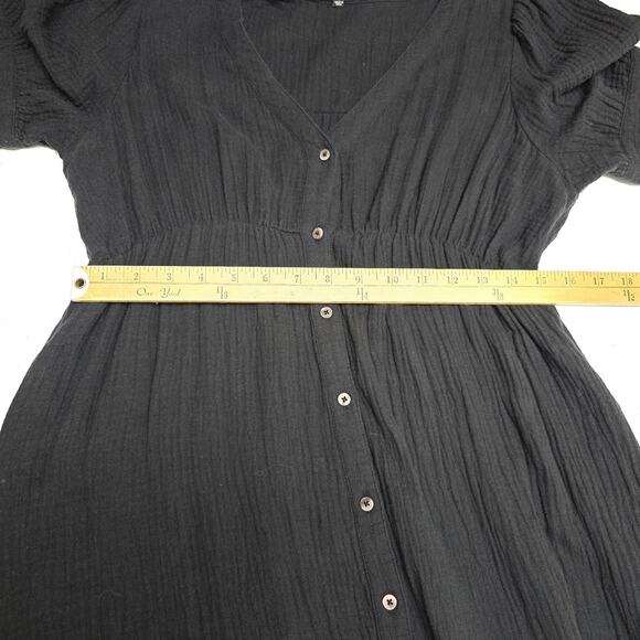 Madewell Dress Size 8 Black Lightspun Gauze Tiered Button Front Midi Pockets - Picture 14 of 16